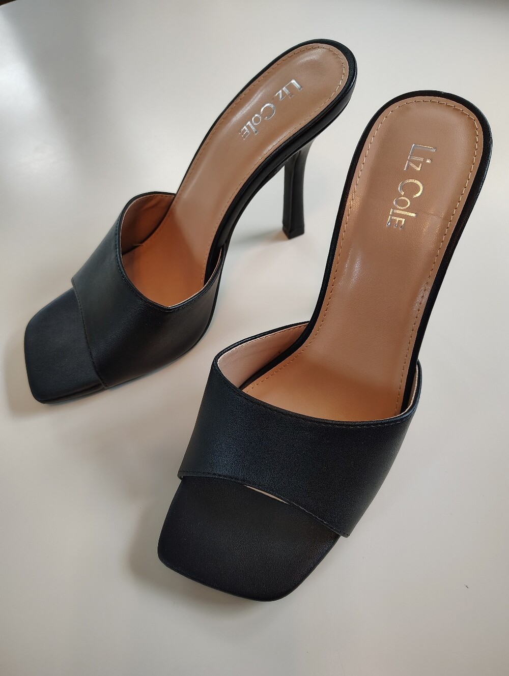 Liz Cole Black Square Toe High Heel Mules